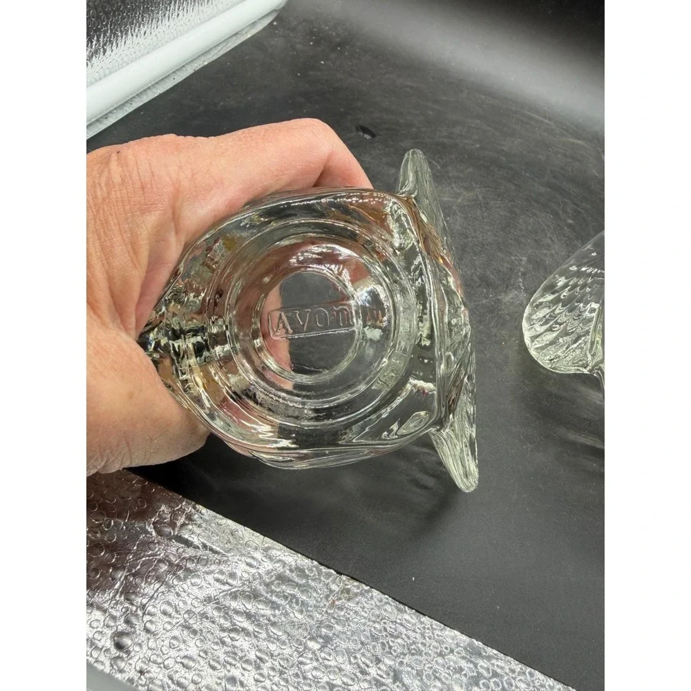 Vintage Avon Clear Glass Turkey Salt Cellars Votive Holders Pair Thanksgiving